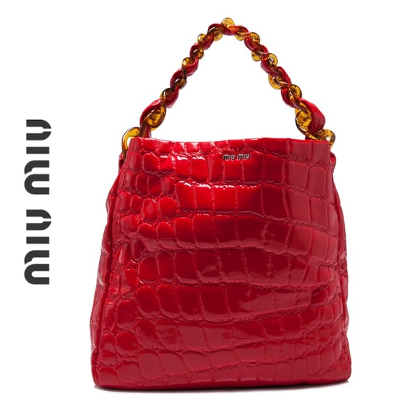 Miu Miu Handbags - Miu Miu Red Alligator Cire Embossed Patent Tote
